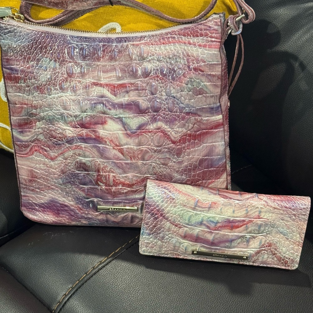 Brahmin Pink Crossbody Bag with Marbled Design